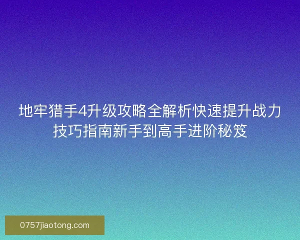 地牢猎手4升级攻略全解析快速提升战力技巧指南新手到高手进阶秘笈