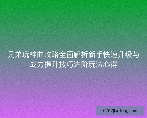 兄弟玩神曲攻略全面解析新手快速升级与战力提升技巧进阶玩法心得